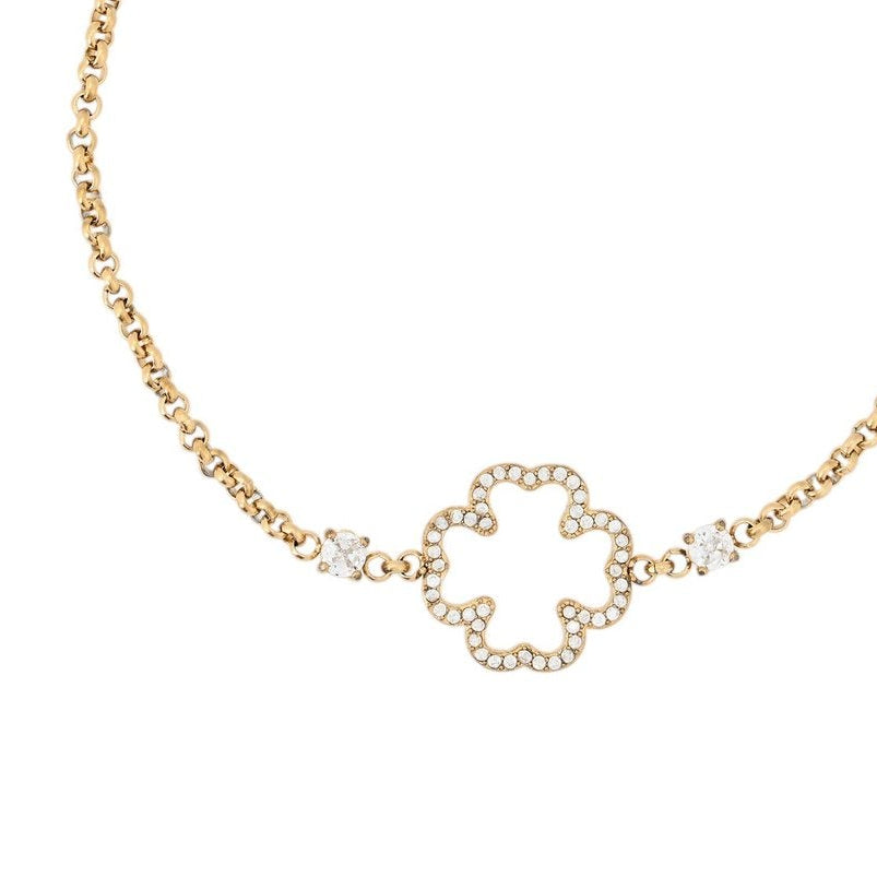 Pulsera de acero inoxidable con trébol de circonitas acabado oro - mbyou