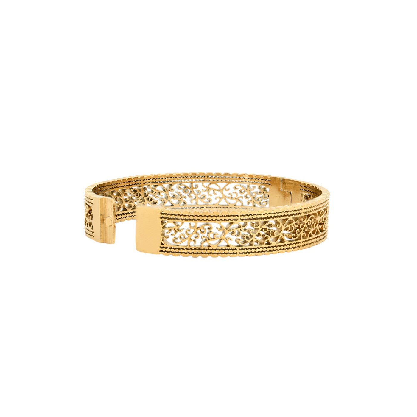 Pulsera rígida de acero con diseño de filigrana acabado oro - mbyou