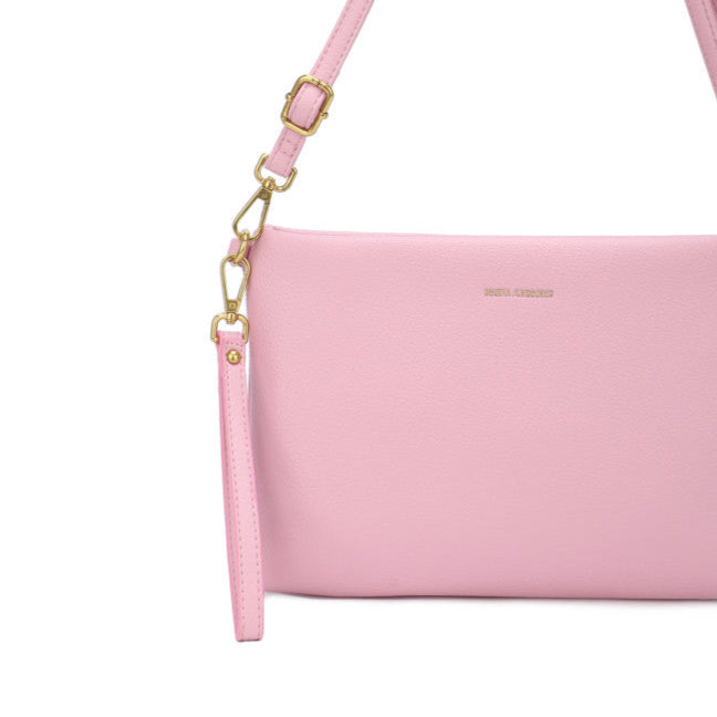 Bolso de mano y bandolera tipo sobre liso en color rosa claro - Moments by You
