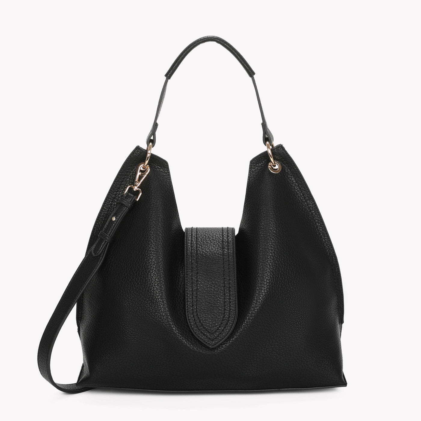 Bolso bandolera shopper cierre solapa negro efecto piel - mbyou