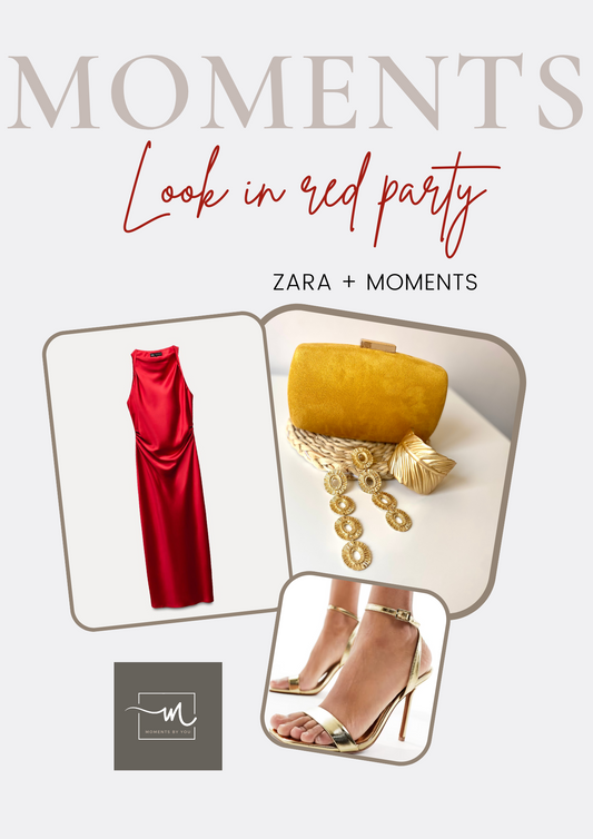 Look de fiesta en rojo, mostaza y dorado