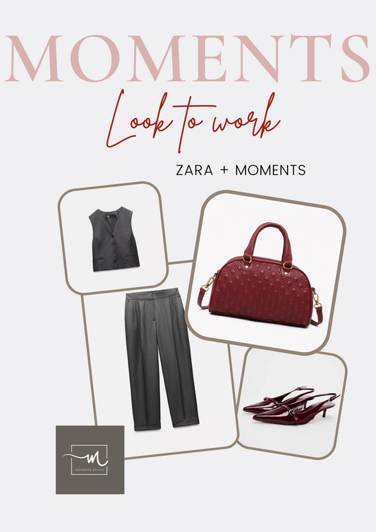 Look oficina Zara + Moments - Gris + Burdeos