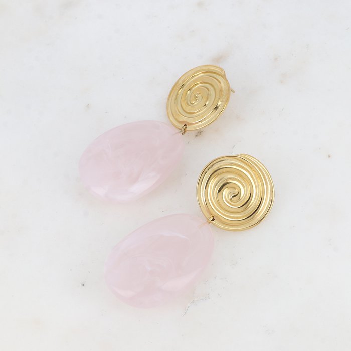 Pendientes acero espiral de mar rosa oro