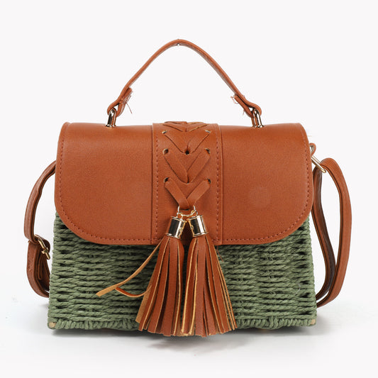 Green raffia summer bag