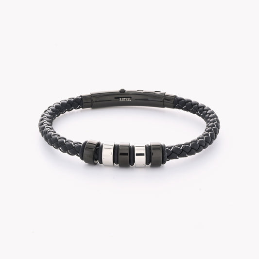 Pulsera de acero inoxidable de hombre con detalles negros y plata