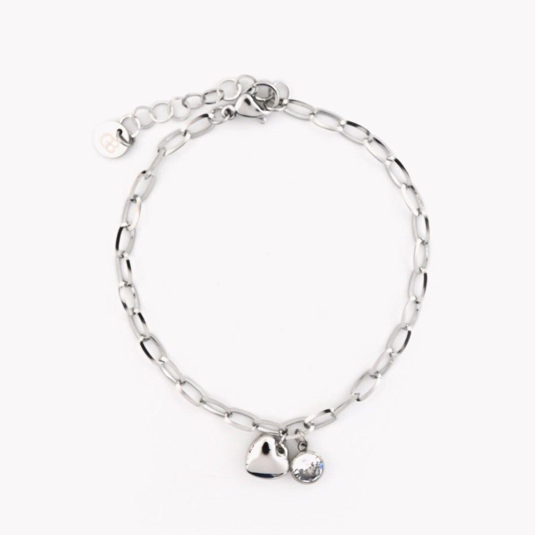 Pulsera acero y circonita corazón alma plateada