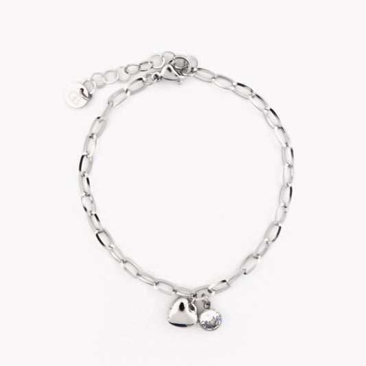 Pulsera acero y circonita corazón alma plateada