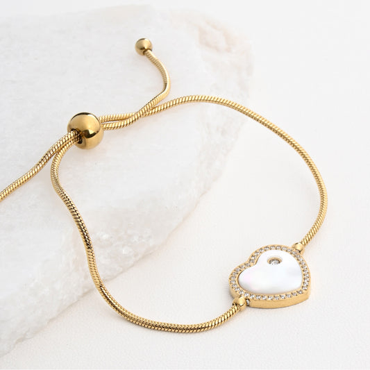 Pulsera acero inoxidable corazón nácar - Moments by You