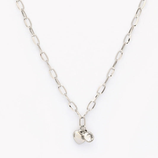 Silver zircon soul heart steel necklace