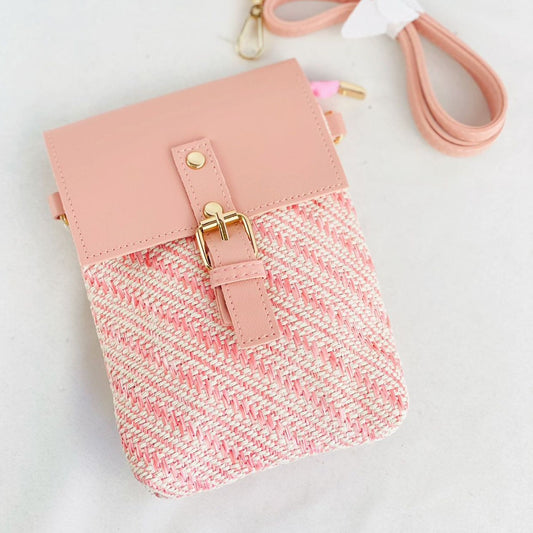 Pink striped mobile phone bag