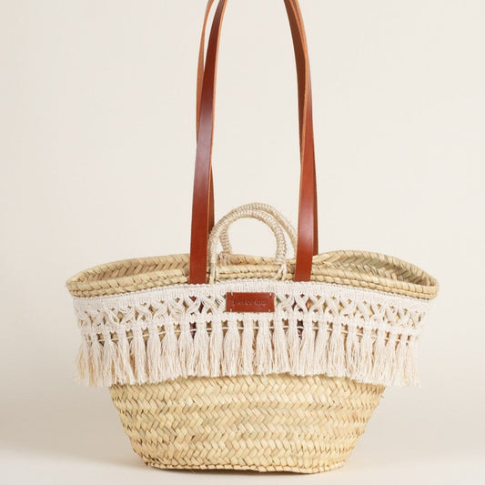 Alicante carrycot bag made of palm leaf and 100% leather - Handmade - Sea skin