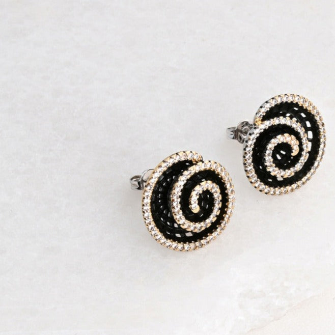 Pendientes rodio espiral negro y plata