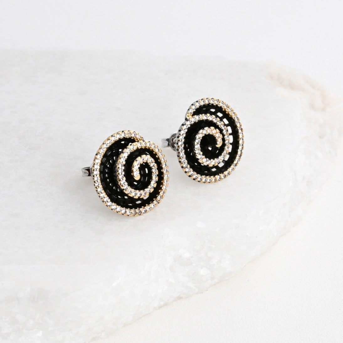 Pendientes rodio espiral negro y plata