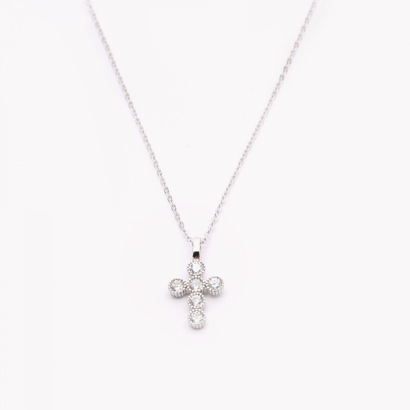 S925 silver zircon cross necklace