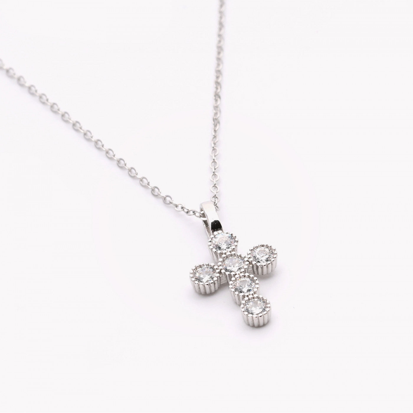 S925 silver zircon cross necklace