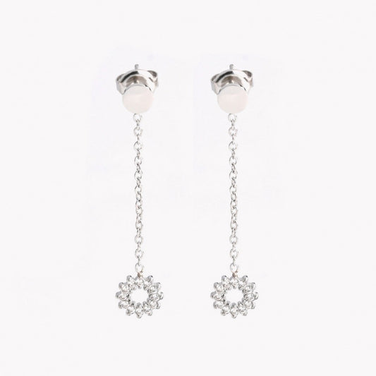 Boucles d'oreilles pendantes argent soleil acier