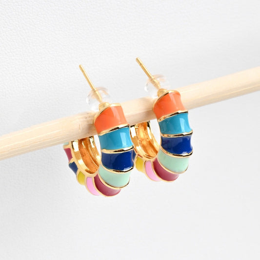 Aros gruesos multicolor esmalte bañados en oro 18Kt