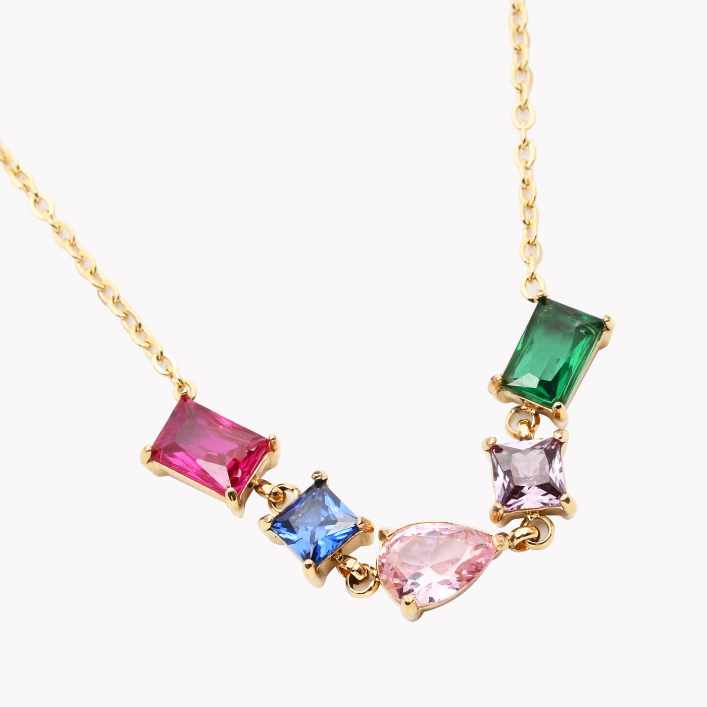 Look coloré acier inoxydable zircons dorés (collier + bracelet)