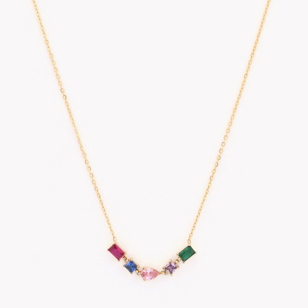Look coloré acier inoxydable zircons dorés (collier + bracelet)