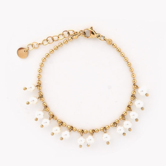 Pulsera acero perlas colgantes gold