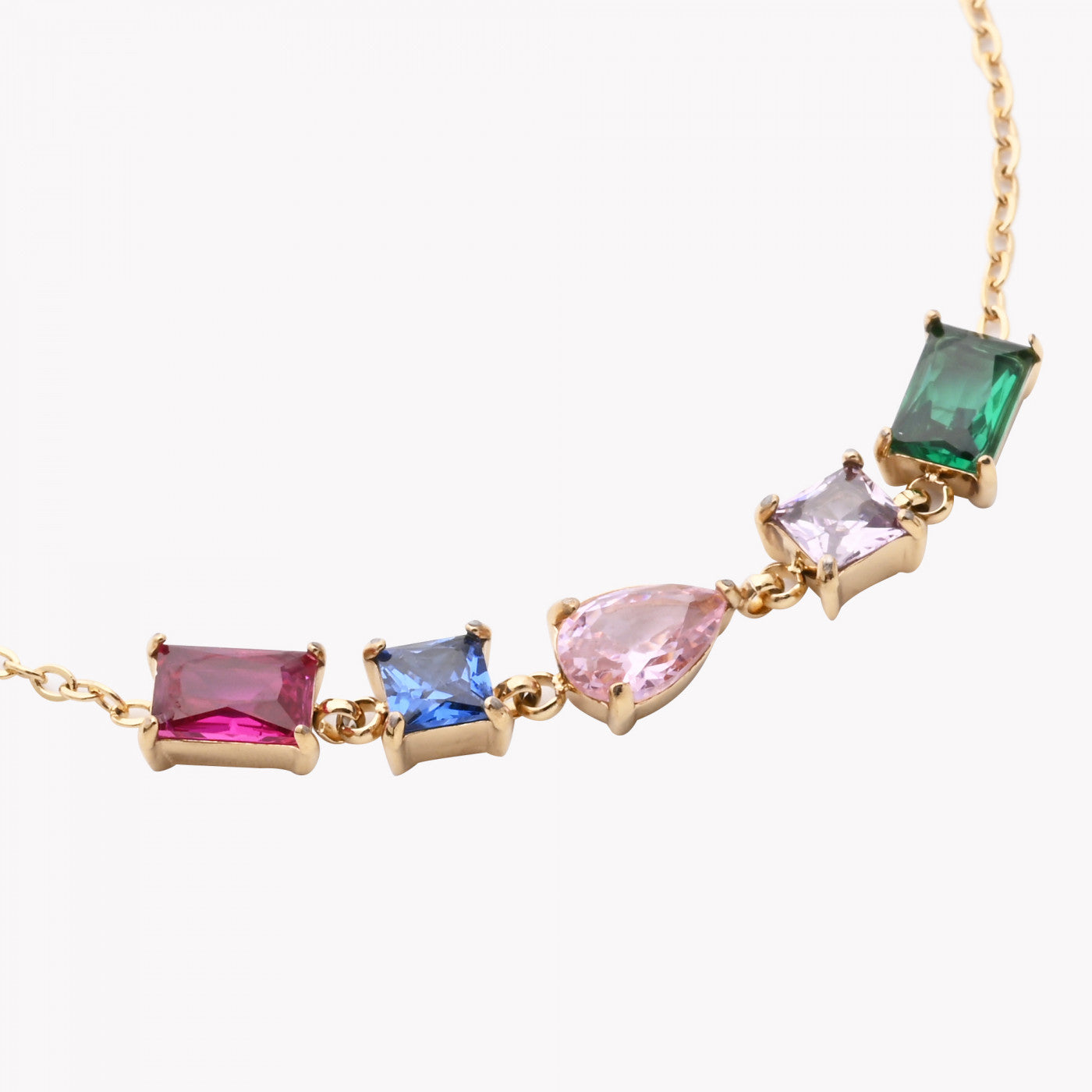 Look coloré acier inoxydable zircons dorés (collier + bracelet)