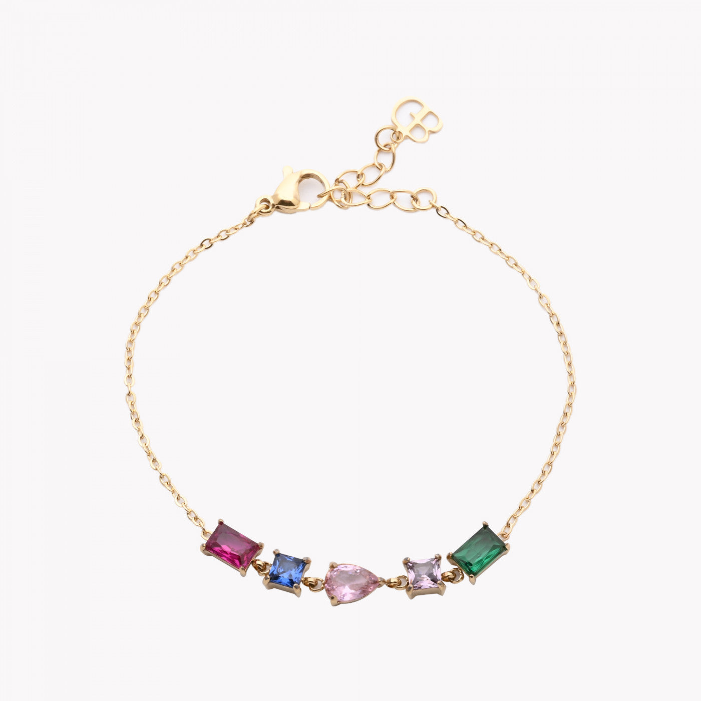 Look coloré acier inoxydable zircons dorés (collier + bracelet)