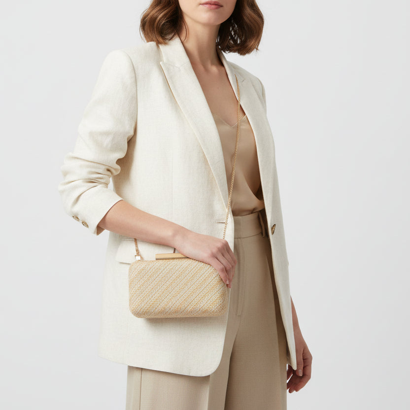 Bolso de mano fiesta trenzado rafia beige - mbyou - Moments by You