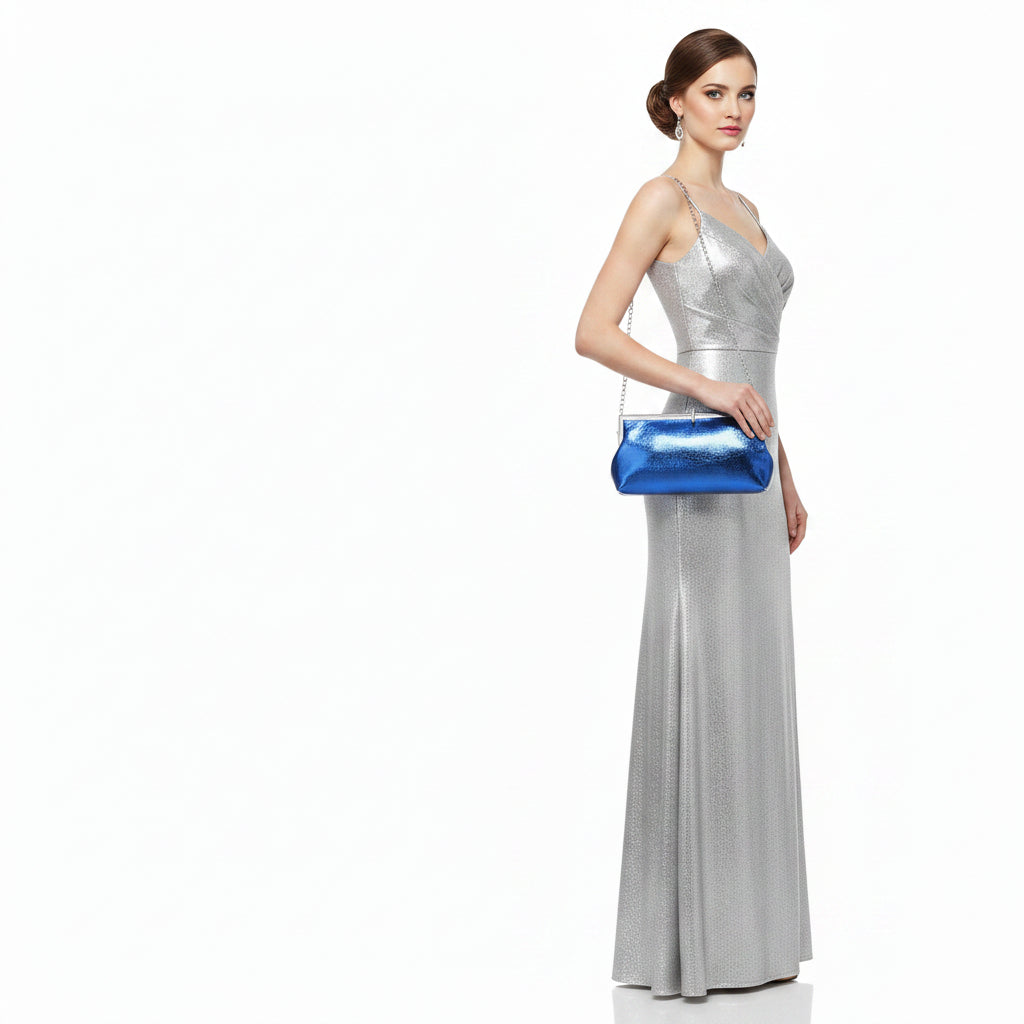 Bolso de mano fiesta metalizado azul eléctrico y plata