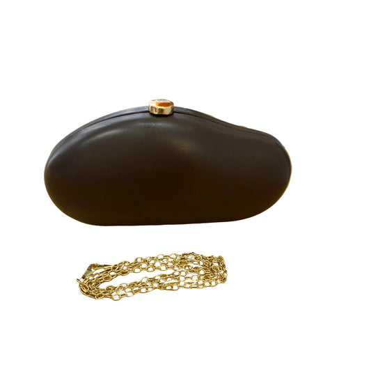 Bolso fiesta clutch con forma irregular oval chocolate y dorado