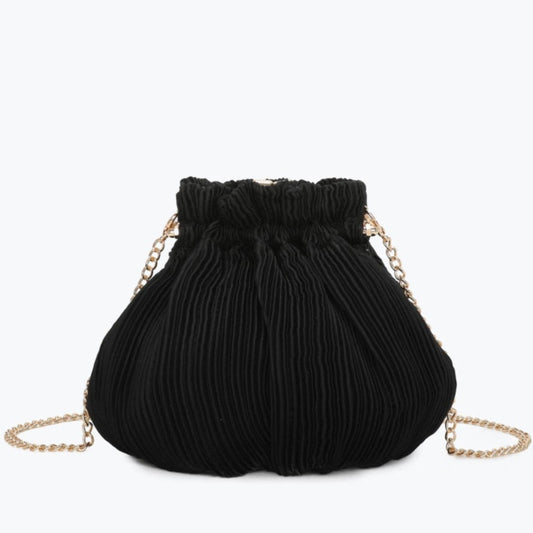 Bolso de fiesta limosnera con tejido arrugado atornasolado negro