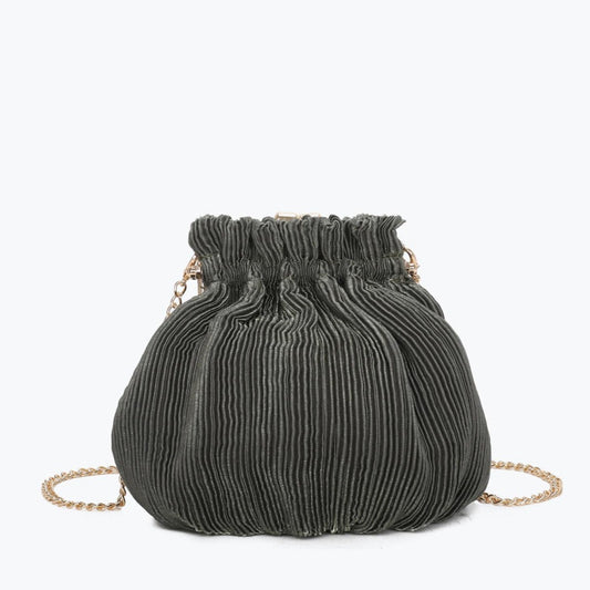 Bolso de fiesta limosnera con tejido arrugado atornasolado gris ceniza