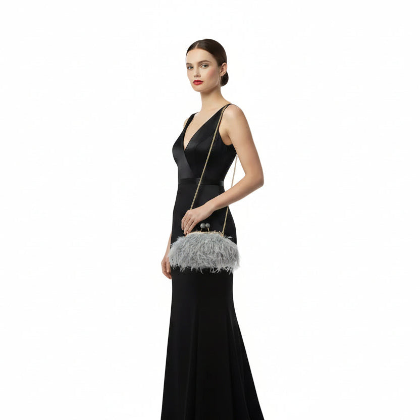 Bolso fiesta de mano con plumas gris claro - Moments by You