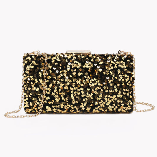 Bolso de fiesta de mano terciopelo con lentejuelas doradas