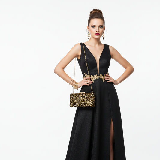 Bolso de fiesta de mano terciopelo con lentejuelas doradas - Moments by You