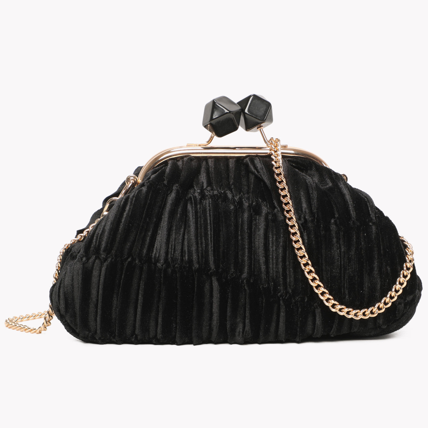 Bolso de mano de fiesta de terciopelo arrugado negro