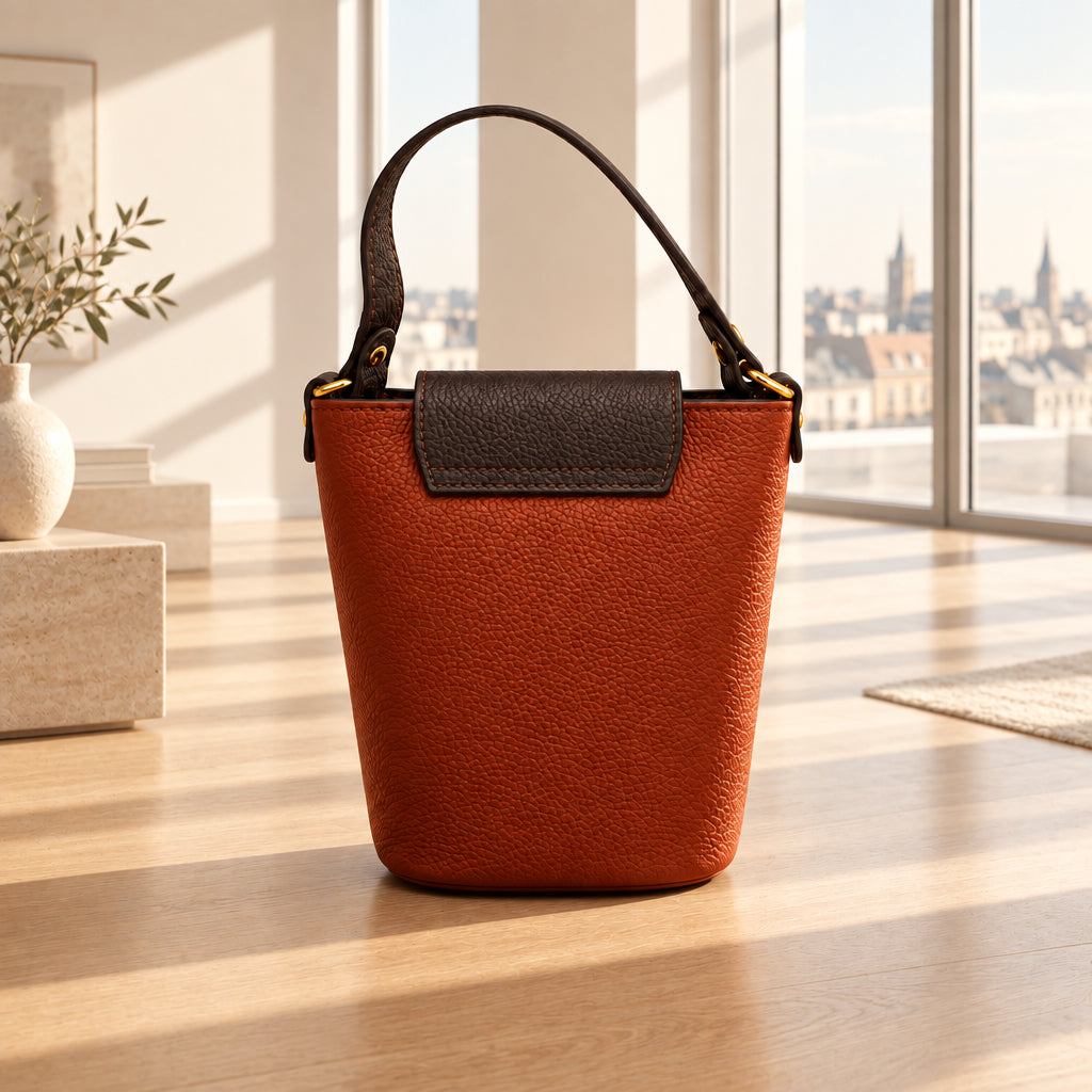 Bolso bucket piel 100% auténtica en colores combinados