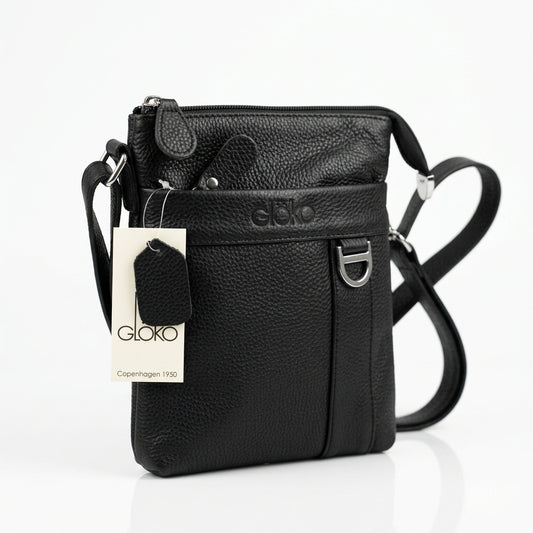 Bolso bandolera unisex piel 100% auténtica con compartimentos color negro