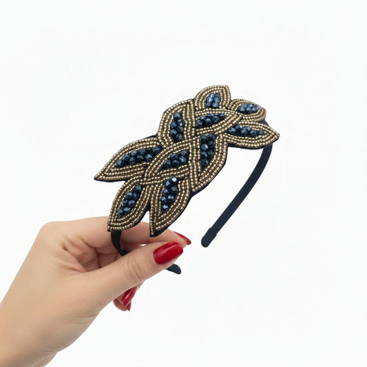 Diadema fiesta brillis dorados y azules con forma de flor - Moments by You