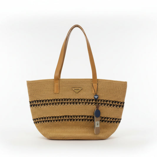 Bolso tipo shopper de estilo rafia con dos rayas detalladas en negro - Moments by You