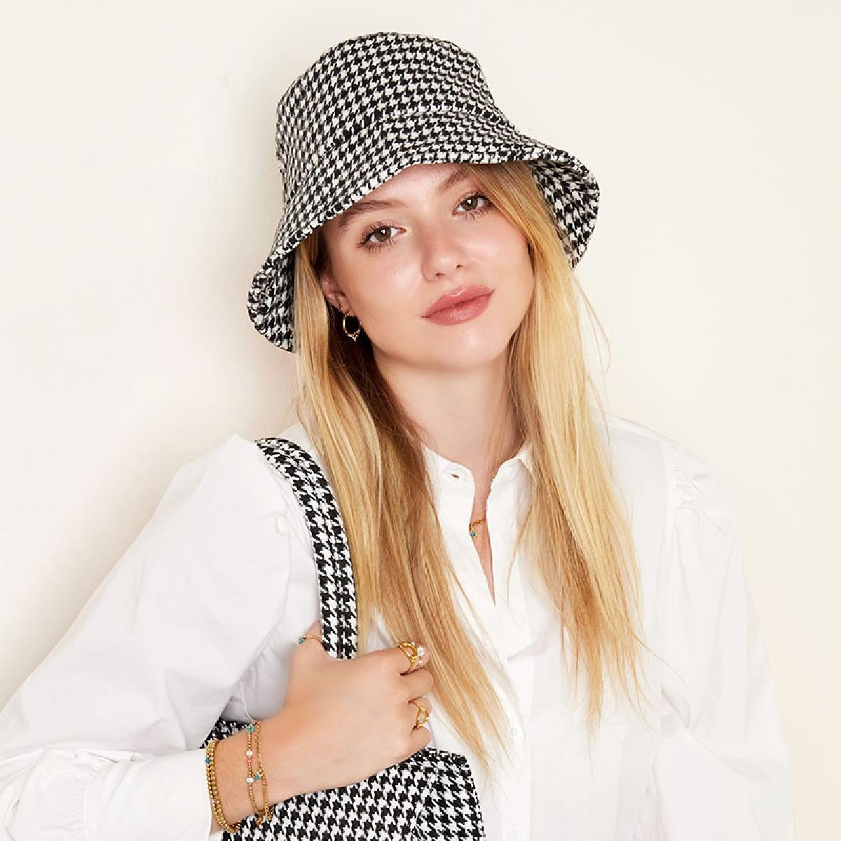 Sombrero de pescador a cuadros beige y chocolate talla ajustable