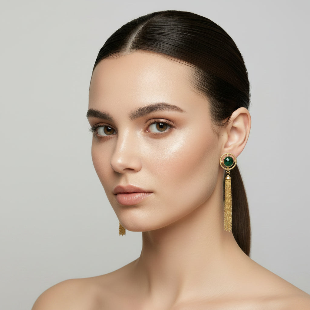 Pendientes de latón en acabado oro con piedra natural y cadenas colgantes - Moments by You