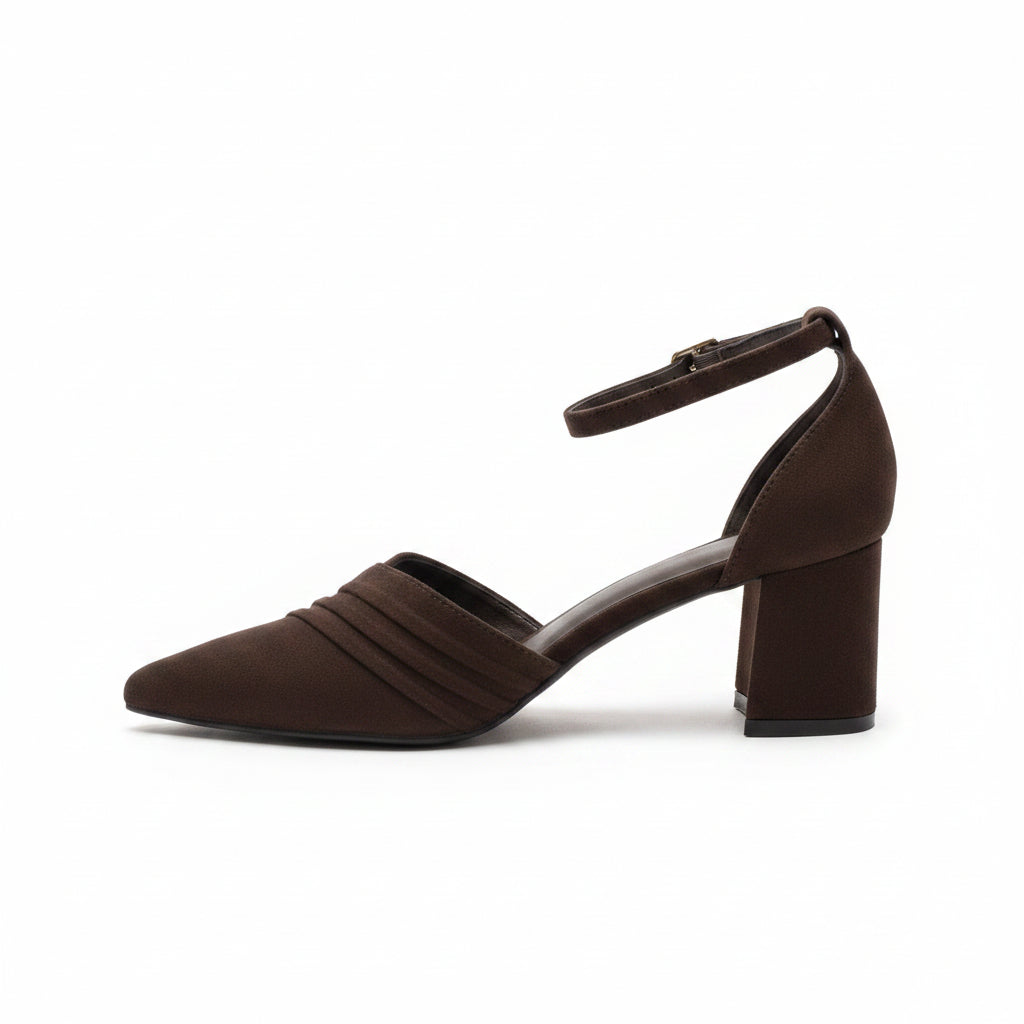 Zapatos de salón de mujer cerrados con pulsera al tobillo marrón chocolate
