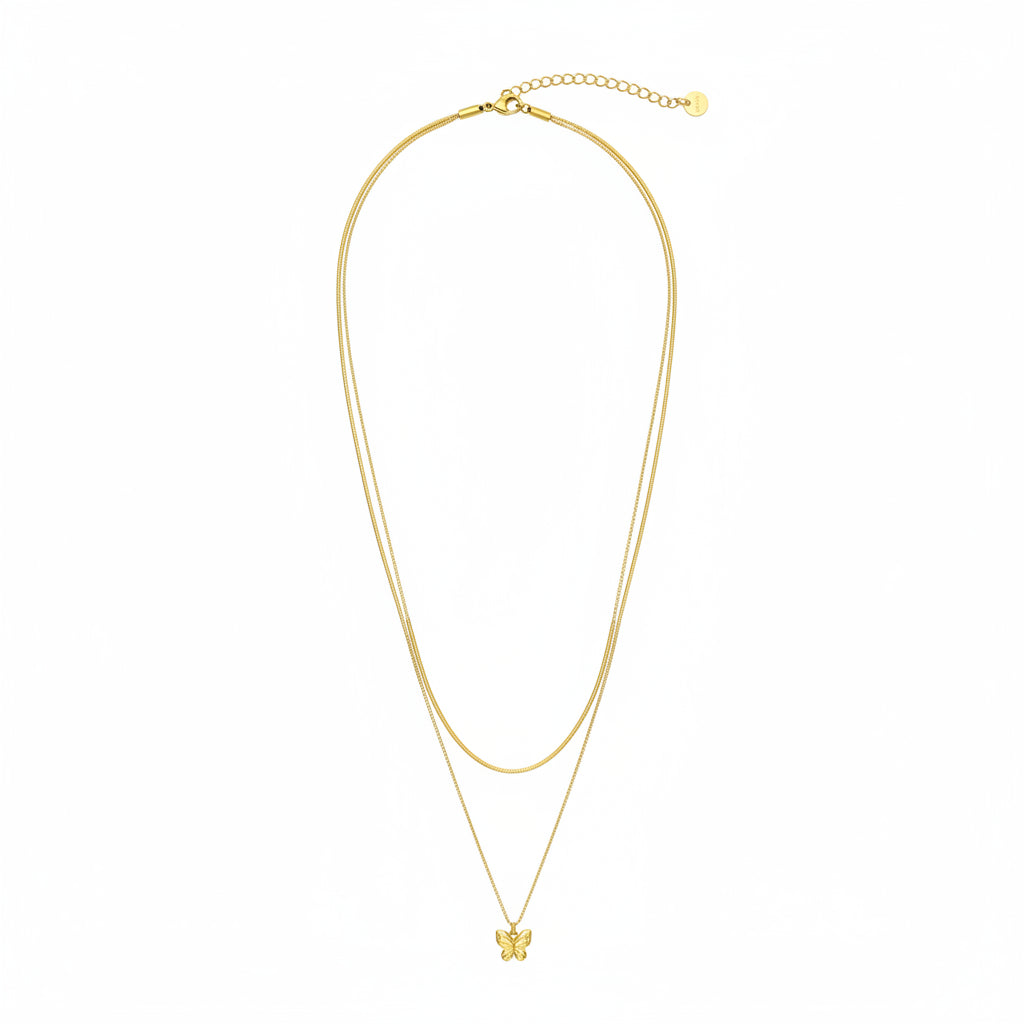 Collar acero con doble cadena y dijes con diferentes formas