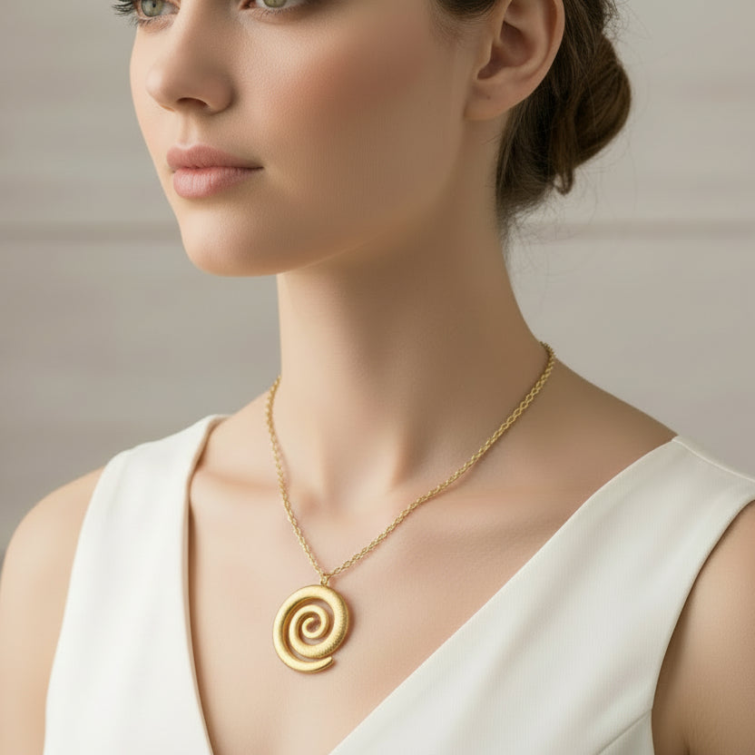 Collar de acero con cadena de eslabones y un dije en forma de espiral acabado oro - Moments by You