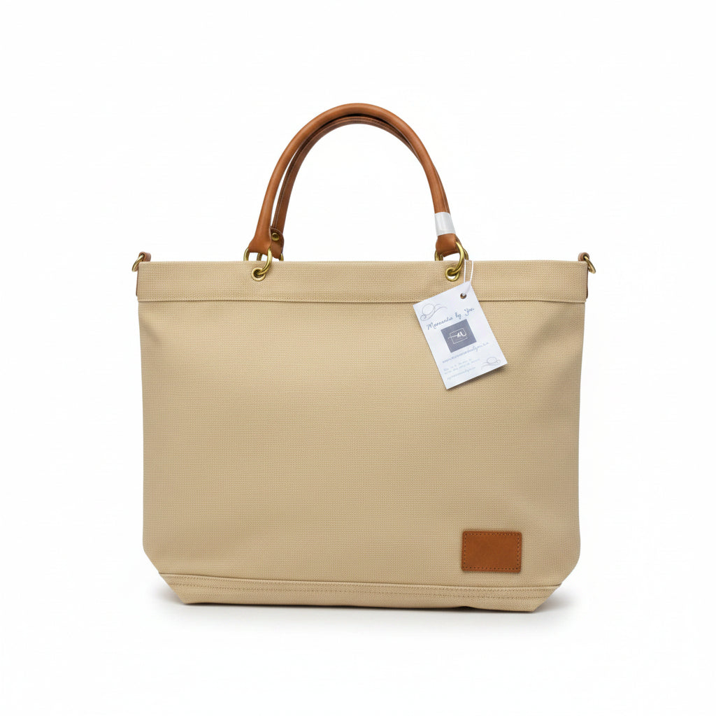Bolso de mano y bandolera tipo shopper de loneta con detalles en camel - Moments by You