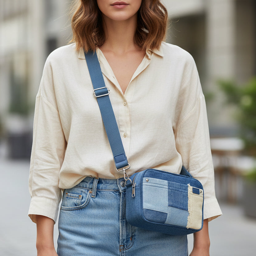 Bolso bandolera tipo cubo estilo vaquero con doble cremallera - Moments by You