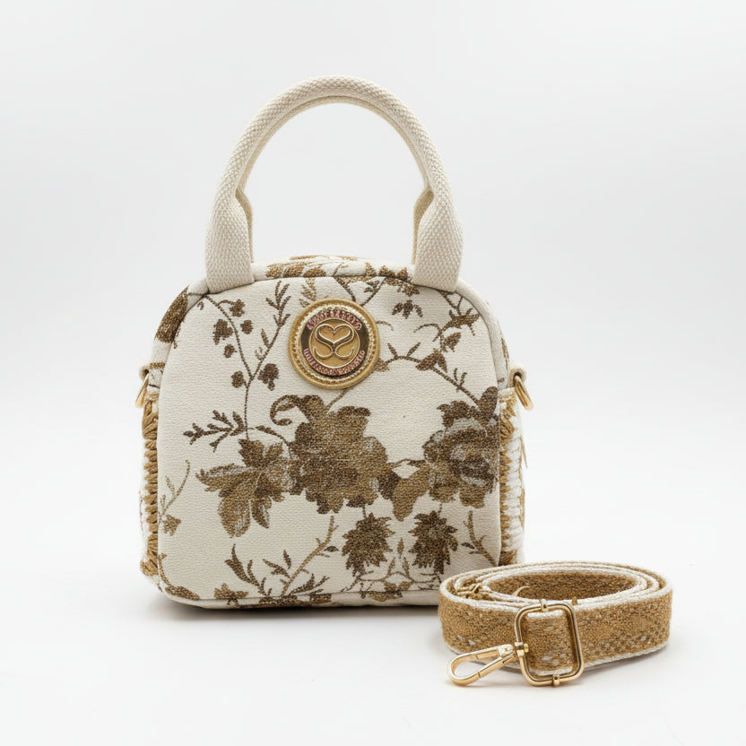 Bolso de fibra natural pequeño con asas y estampado floral - Moments by You