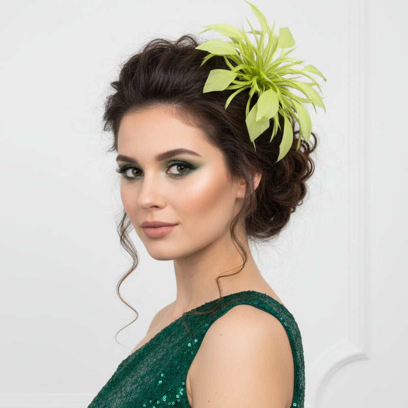 Tocado/broche en forma de flor con hojas de pluma en varios colores - Moments by You