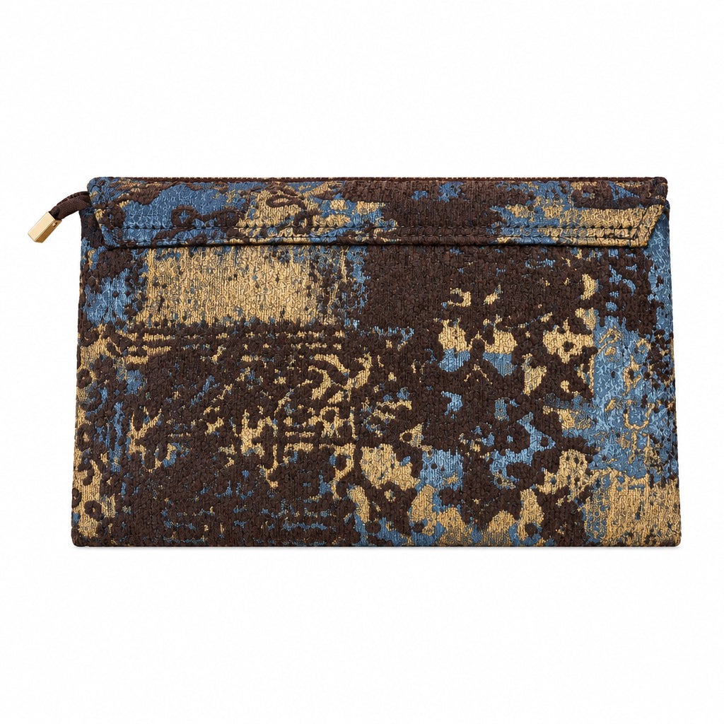 Bolso fiesta sobre de terciopelo estampado abstracto chocolate y ocre
