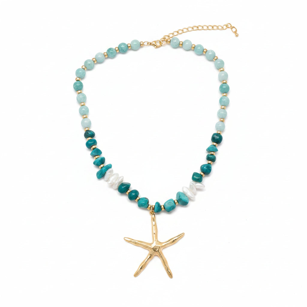 Collar de acero con cuentas acrílicas y un dije grande de estrella de mar - Moments by You